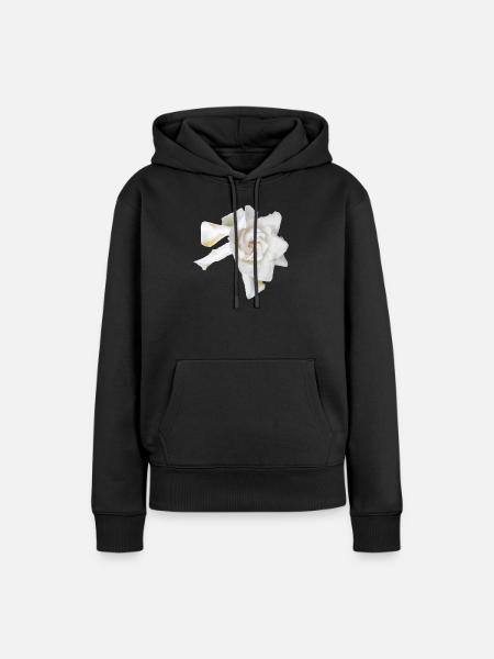 Dewy_White_Gardenia_Macro_Flower_Wall_Art - Frauen Premium Bio Hoodie - Schwarz