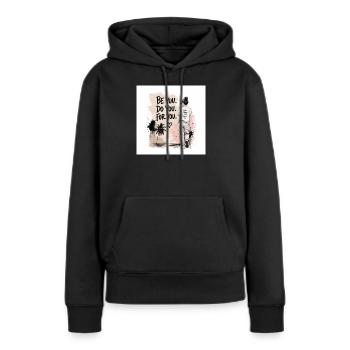 C44E0514-D160-4EC5-B75F-FFC0E88E6842 - Sweat à capuche Premium bio Femme - noir - Devant - Julia (174cm)