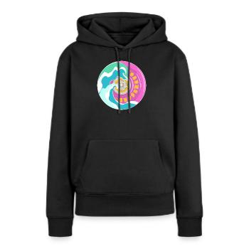 Motif surfskate en rose jaune avec des vagues - Sweat à capuche Premium bio Femme - noir - Devant - Julia (174cm)