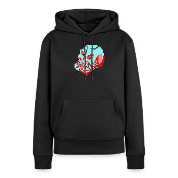 Crâne néon 8 bits - Sweat à capuche Premium bio Femme - noir - Devant - Julia (174cm)