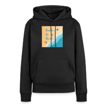 Plage pastel et vagues azur - Sweat à capuche Premium bio Femme - noir - Devant - Julia (174cm)