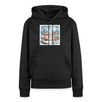 Süße Winterwald Tiere – Fuchs, Hase und Rehkitz  - Frauen Premium Bio Hoodie - Schwarz - Vorne - Julia (174cm)