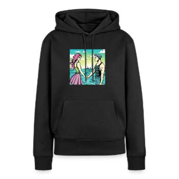 Pärchen am Meer - Frauen Premium Bio Hoodie - Schwarz - Vorne - Julia (174cm)