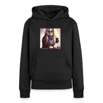 Owl comme bibliothécaire art numérique - Sweat à capuche Premium bio Femme - noir - Devant - Julia (174cm)