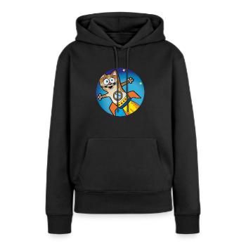 Chat fusée - Sweat à capuche Premium bio Femme - noir - Devant - Julia (174cm)