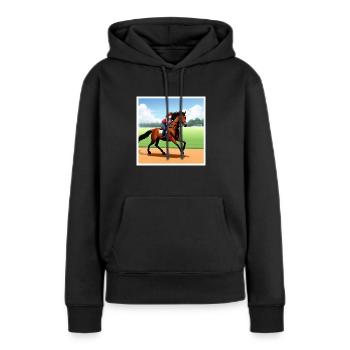Mädchen auf einem Pferd an einem Fußballplatz - Frauen Premium Bio Hoodie - Schwarz - Vorne - Julia (174cm)