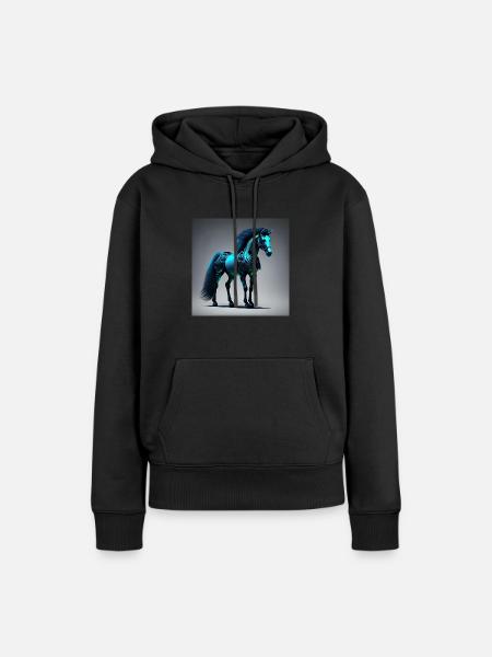 Blaues Cyborg-Pferd - Frauen Premium Bio Hoodie - Schwarz