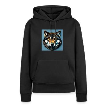 Portrait de loup standard - Sweat à capuche Premium bio Femme - noir - Devant - Julia (174cm)