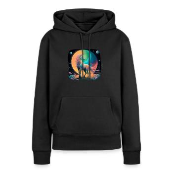 Licorne mythique - Sweat à capuche Premium bio Femme - noir - Devant - Julia (174cm)