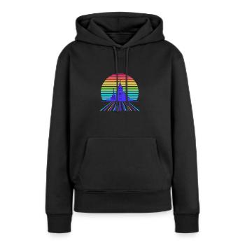 Paysage urbain rétro-futuriste - Sweat à capuche Premium bio Femme - noir - Devant - Julia (174cm)