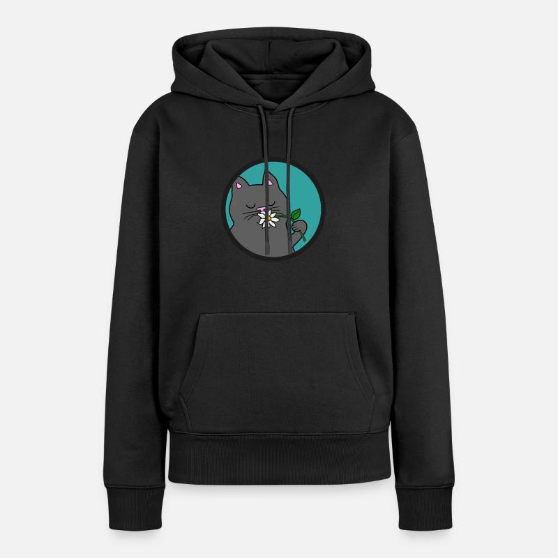 Chat gris d’été - Sweat à capuche Premium bio Femme - noir