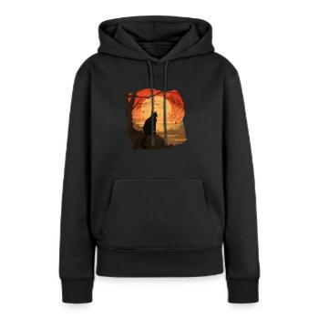 Katze bei Sonnenuntergang #2 - Frauen Premium Bio Hoodie - Schwarz - Vorne - Julia (174cm)