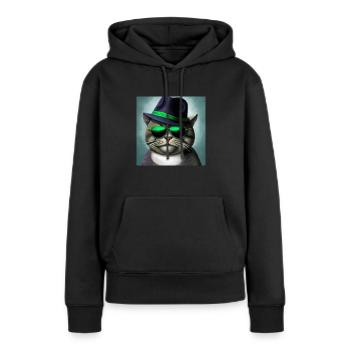 Chat gangster - Sweat à capuche Premium bio Femme - noir - Devant - Julia (174cm)