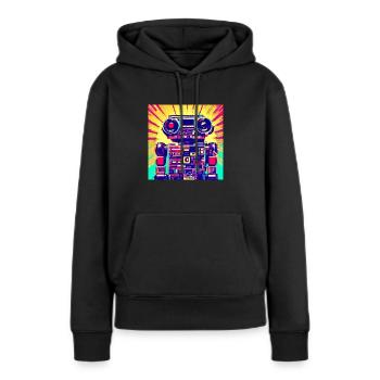 Pop Art Style Roboter aus einer Stereo Anlage - Frauen Premium Bio Hoodie - Schwarz - Vorne - Julia (174cm)