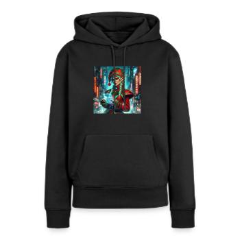 Cyberpunk Weihnachtselfe - Frauen Premium Bio Hoodie - Schwarz - Vorne - Julia (174cm)