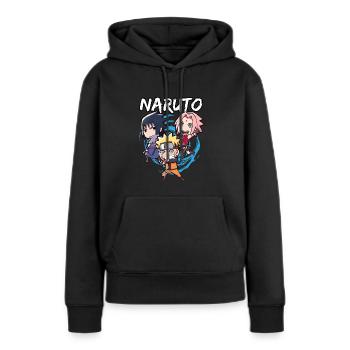 Naruto Shippuden Naruto, Sakura & Sasuke En Chibi - Sweat à capuche Premium bio Femme - noir - Devant - Julia (174cm)