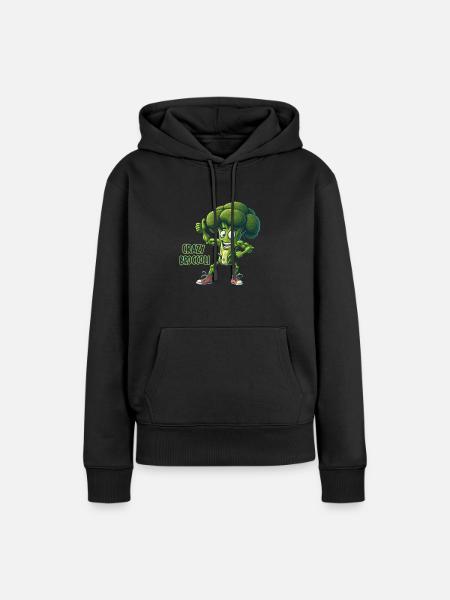Verduras locas: Calistenia de brócoli Pro pulgares arriba - Sudadera con capucha prémium ecológica para mujer - negro