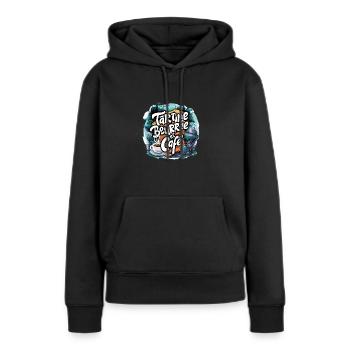 tartine beurrée et café - Sweat à capuche Premium bio Femme - noir - Devant - Julia (174cm)