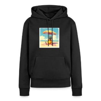 Drôle d’ananas prenant un bain de soleil sur la plage sous un parasol - Sweat à capuche Premium bio Femme - noir - Devant - Julia (174cm)