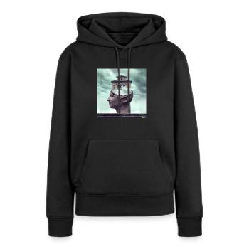Open your mind - Frauen Premium Bio Hoodie - Schwarz - Vorne - Julia (174cm)