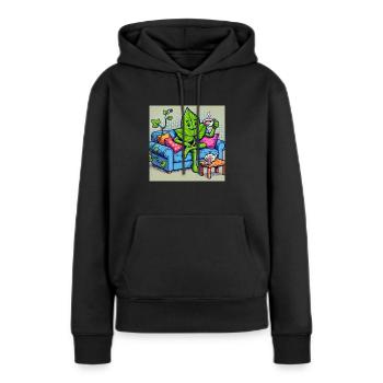 Süßer Efeu beim Teetrinken – KI-Design - Frauen Premium Bio Hoodie - Schwarz - Vorne - Julia (174cm)