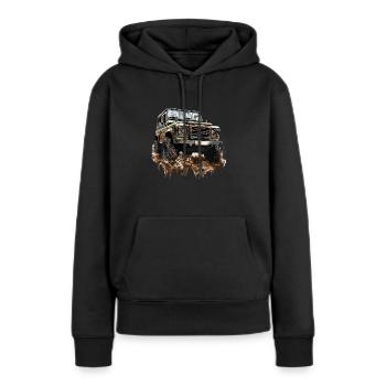 4X4 LAND DEFENDER Mud ROVER VOITURE TOUT-TERRAIN - Sweat à capuche Premium bio Femme - noir - Devant - Julia (174cm)