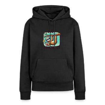 Juste traîner – Détendu comme un paresseux - Sweat à capuche Premium bio Femme - noir - Devant - Julia (174cm)