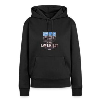 JE SUIS LE PILOTE, Jeu en 3D, Cockpit Sky - Cadeau - Sweat à capuche Premium bio Femme - noir - Devant - Julia (174cm)