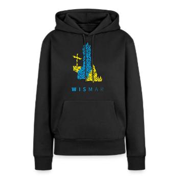 Wismar Dreiecksillustration blaugelb - Frauen Premium Bio Hoodie - Schwarz - Vorne - Julia (174cm)