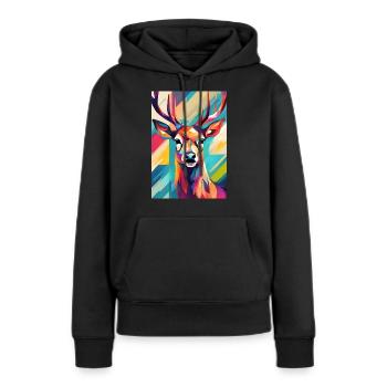 Tête de cerf colorée - Sweat à capuche Premium bio Femme - noir - Devant - Julia (174cm)