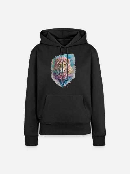 Löwe Wasserfarbe - Frauen Premium Bio Hoodie - Schwarz