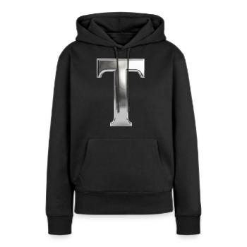 Chrome ,, T " Métallisé - Sweat à capuche Premium bio Femme - noir - Devant - Julia (174cm)
