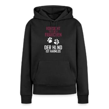 Vorsicht vor dem Frauchen - Frauen Premium Bio Hoodie - Schwarz - Vorne - Julia (174cm)
