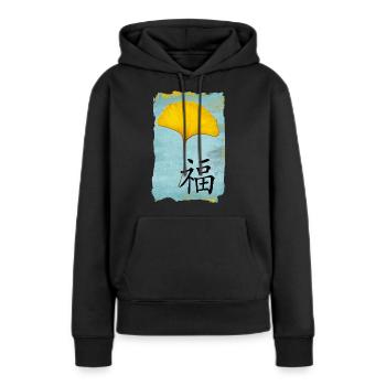 Ginkgo Feng Shui Design Chance 1.0 - Sweat à capuche Premium bio Femme - noir - Devant - Julia (174cm)