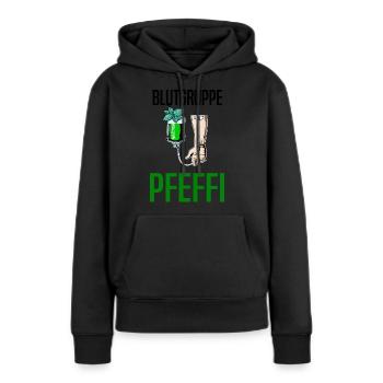 Blutgruppe Pfeffi - Suff Saufen Pfefferminzlikör - Frauen Premium Bio Hoodie - Schwarz - Vorne - Julia (174cm)