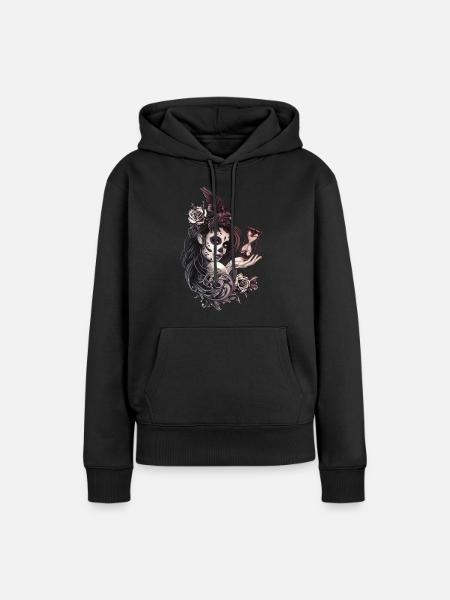 Tattoo Style Sugar Skull Girl with Bird - Women’s Premium Organic Hoodie - black