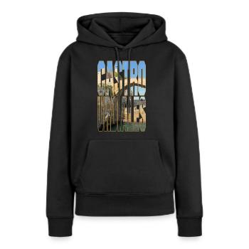 Castro Urdiales, Kantabrien. Originelles Design - Frauen Premium Bio Hoodie - Schwarz - Vorne - Julia (174cm)