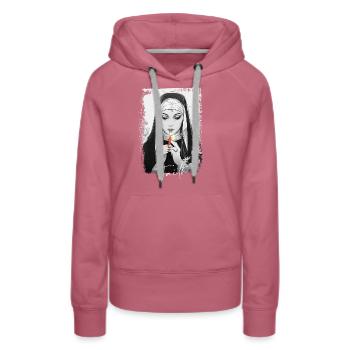 Glaube und Rebellion – Bad Habit Vibes - Frauen Premium Bio Hoodie - Malve - Vorne - Isabella (175cm)