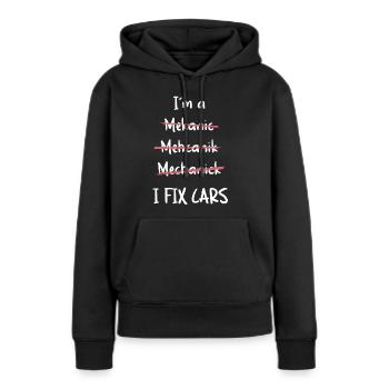 Je répare les voitures - Sweat à capuche Premium bio Femme - noir - Devant - Julia (174cm)