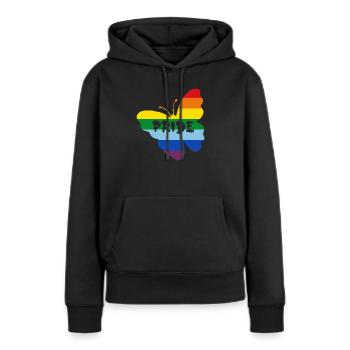 Regenbogenfahne Schmetterling - Frauen Premium Bio Hoodie - Schwarz - Vorne - Julia (174cm)