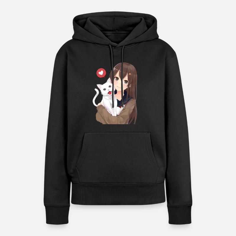Fille avec le chat - Sweat à capuche Premium bio Femme - noir
