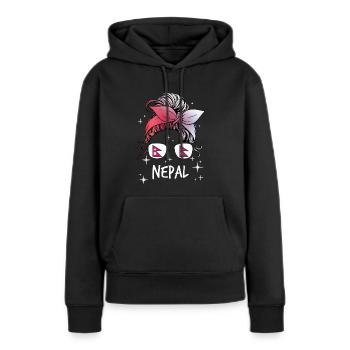 Népal - Sweat à capuche Premium bio Femme - noir - Devant - Julia (174cm)