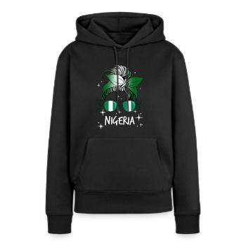 Nigéria - Sweat à capuche Premium bio Femme - noir - Devant - Julia (174cm)