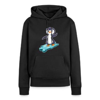Un pingouin surfe sur une banquise - Sweat à capuche Premium bio Femme - noir - Devant - Julia (174cm)