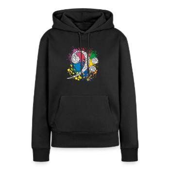 Bassschlüssel auf Farbklecksen - Frauen Premium Bio Hoodie - Schwarz - Vorne - Julia (174cm)