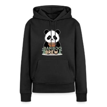 Bamboo Brew - Panda avec café - Sweat à capuche Premium bio Femme - noir - Devant - Julia (174cm)