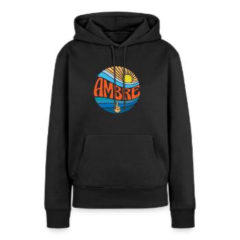 Ambre Chemise Vintage Sunset Ambre Groovy Tie Dye - Sweat à capuche Premium bio Femme - noir - Devant - Julia (174cm)