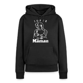 super maman - Sweat à capuche Premium bio Femme - noir - Devant - Julia (174cm)