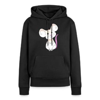 Hand gezeichnete weiße Maus sitzend - Frauen Premium Bio Hoodie - Schwarz - Vorne - Julia (174cm)