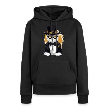 Micky le chat chic - Sweat à capuche Premium bio Femme - noir - Devant - Julia (174cm)